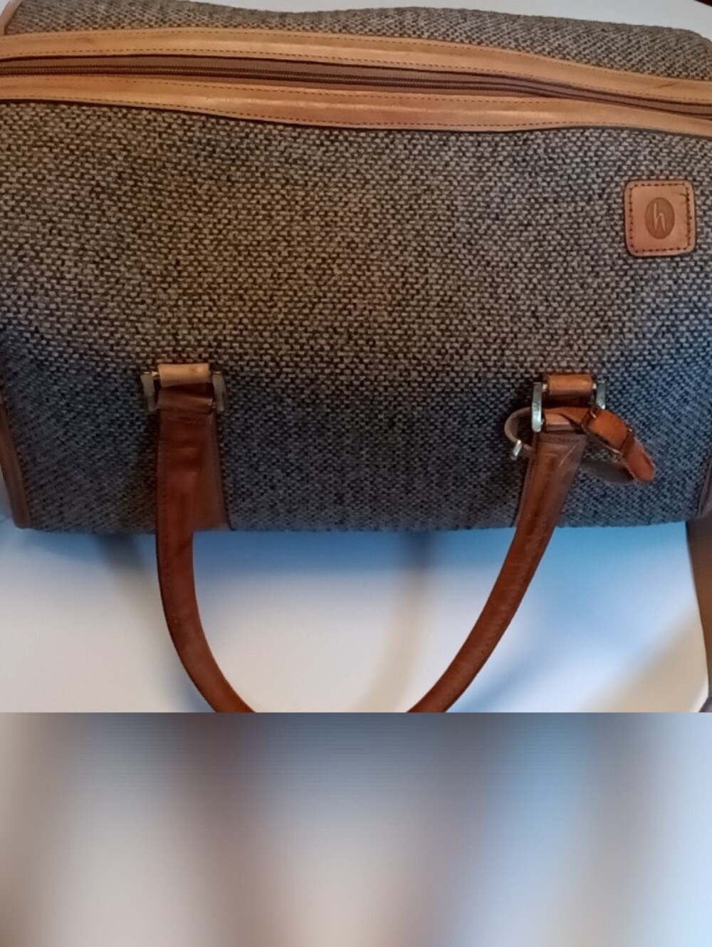 Leather-Trim Gray Vintage Hartmann Tweed Weekender Bag